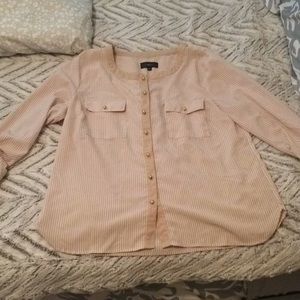 Tan and white striped blouse